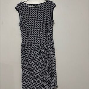 Chaps Black and White Patterned Midi Dress